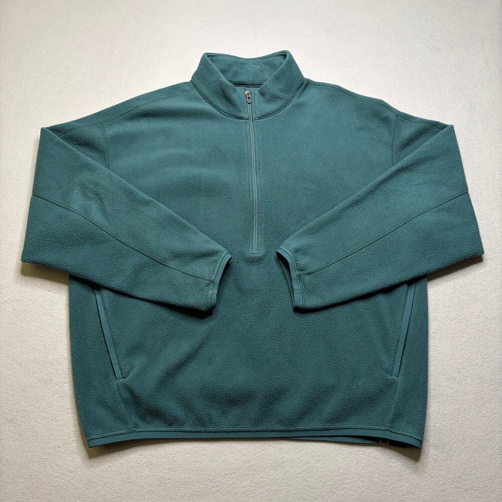 Lululemon Fleece Pullover Mens L Green Half Zip Relaxed Fit Pockets Soft Warm